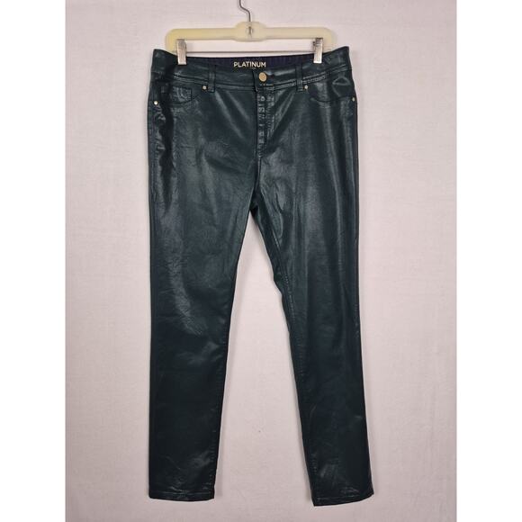 Chico’s Platinum Coated Jeans Size 1.5 Metallic Green Skinny Stretch Pants - Picture 1 of 10